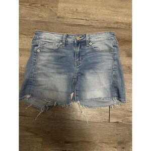 American Eagle Outfitters Womens Midi Denim Shorts Size 2 Distressed Frayed